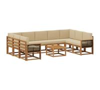 vidaXL Set di divani da esterno con cuscino 10 pcs Naturale e Beige, Set divano in acacia, moderno e resistente, arredo per esterni, lounge giardino, seduta adattabile