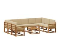 vidaXL Set di divani da esterno con cuscino 10 pcs Naturale e Beige, Set divano in acacia, moderno e resistente, arredo per esterni, lounge giardino, seduta adattabile