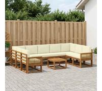 vidaXL Set di divani da esterno con cuscino 10 pcs Naturale e Crema, Set divano in acacia, moderno e resistente, arredo per esterni, lounge giardino, seduta adattabile