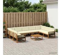 vidaXL Set di divani da esterno con cuscino 10 pcs Naturale e Crema, Set divano da esterno, arredo giardino moderno, divano ad angolo in legno di acacia, zona relax in verande