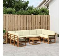 vidaXL Set di divani da esterno con cuscino 10 pcs Naturale e Crema, Set divano in acacia, moderno e resistente, arredo per esterni, lounge giardino, seduta adattabile