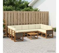 vidaXL Set di divani da esterno con cuscino 10 pcs Naturale e Crema, Set divano in acacia, moderno e resistente, arredo per esterni, lounge giardino, seduta adattabile