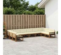 vidaXL Set di divani da esterno con cuscino 10 pcs Naturale e Crema, Divano da giardino moderno, set lounge resistente per esterni, elegante sezione patio, arredi per piscina