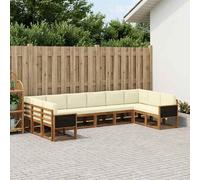 vidaXL Set di divani da esterno con cuscino 10 pcs Naturale e Crema, Lounge da Giardino, Set Divani Moderno, Arredo Sezionale Resistente, Per Relax in Patios e Giardini