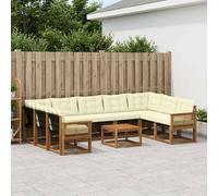 vidaXL Set di divani da esterno con cuscino 10 pcs Naturale e Crema, Set di mobili da esterno moderno, divano in legno di acacia, schienale in Textilene, comodo per il giardino