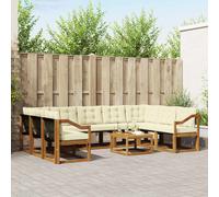 vidaXL Set di divani da esterno con cuscino 10 pcs Naturale e Crema, Set di mobili da esterno in legno acacia, divano moderno, lounge comoda, schienale in Textilene, divano marrone