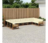 vidaXL Set di divani da esterno con cuscino 10 pcs Naturale e Crema, Set di mobili da giardino, divano modulare moderno, comodo per esterni, design elegante e versatile