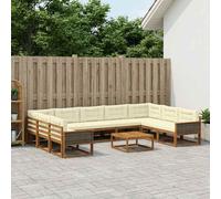vidaXL Set di divani da esterno con cuscino 10 pcs Naturale e Crema, Set divano da esterno, arredo giardino moderno, divano ad angolo in legno di acacia, zona relax in verande