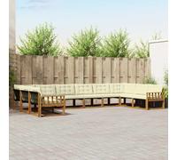 vidaXL Set di divani da esterno con cuscino 10 pcs Naturale e Crema, Set da Giardino, Divano Moderno, Design Ergonomico, Comodi Posti, Divano da Patio, Lounge Resistente per Esterni