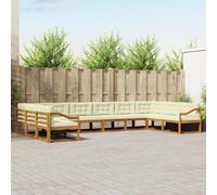 vidaXL Set di divani da esterno con cuscino 10 pcs Naturale e Crema, Set da Giardino, Divano Moderno, Posti a Bordo Piscina, Elegante Sezionale Patio, Arredamento per Relax