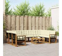 vidaXL Set di divani da esterno con cuscino 10 pcs Naturale e Crema, Set di mobili da esterno in legno acacia, divano moderno, lounge comoda, schienale in Textilene, divano marrone