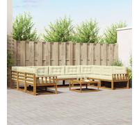 vidaXL Set di divani da esterno con cuscino 10 pcs Naturale e Crema, Set divano da esterno, arredo giardino moderno, divano ad angolo in legno di acacia, zona relax in verande