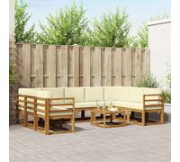 vidaXL Set di divani da esterno con cuscino 10 pcs Naturale e Crema