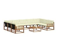 vidaXL Set di divani da esterno con cuscino 10 pcs Naturale e Crema, Divano da esterno, moderno e sezionale, perfetto per giardino, relax in terrazza e patio