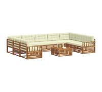 vidaXL Set di divani da esterno con cuscino 10 pcs Naturale e Crema, Divano Giardino Moderno, Set Lounge Esterno, Arredo Patio, Seduta Resistente e Confortevole