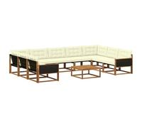 vidaXL Set di divani da esterno con cuscino 10 pcs Naturale e Crema, Divano sezionale moderno da giardino, arredo esterno resistente per lounge patio, set comfort terrazza