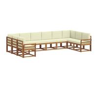 vidaXL Set di divani da esterno con cuscino 10 pcs Naturale e Crema, Lettino da giardino, set di divani moderni, resistente per patio all'aperto, posti flessibili per il relax