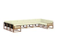vidaXL Set di divani da esterno con cuscino 10 pcs Naturale e Crema, Set da Giardino, Divano Moderno, Design Ergonomico, Comodi Posti, Divano da Patio, Lounge Resistente per Esterni