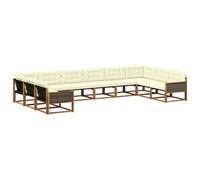vidaXL Set di divani da esterno con cuscino 10 pcs Naturale e Crema, Set da Giardino, Divano Moderno, Design Ergonomico, Comodi Posti, Divano da Patio, Lounge Resistente per Esterni
