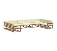 vidaXL Set di divani da esterno con cuscino 10 pcs Naturale e Crema, Set da Giardino, Divano Moderno, Posti a Bordo Piscina, Elegante Sezionale Patio, Arredamento per Relax