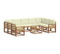vidaXL Set di divani da esterno con cuscino 10 pcs Naturale e Crema, Set di divani da giardino, moderno divano da esterno in acacia, sezionale riconfigurabile, mobili da patio durevoli per il lounge
