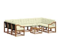vidaXL Set di divani da esterno con cuscino 10 pcs Naturale e Crema, Set di mobili da esterno in legno acacia, divano moderno, lounge comoda, schienale in Textilene, divano marrone
