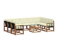 vidaXL Set di divani da esterno con cuscino 10 pcs Naturale e Crema, Set di mobili da esterno in legno acacia, divano moderno, lounge comoda, schienale in Textilene, divano marrone