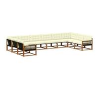vidaXL Set di divani da esterno con cuscino 10 pcs Naturale e Crema, Set di mobili da giardino, divano modulare moderno, comodo per esterni, design elegante e versatile