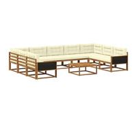 vidaXL Set di divani da esterno con cuscino 10 pcs Naturale e Crema, Set divano da esterno, arredo giardino moderno, divano ad angolo in legno di acacia, zona relax in verande