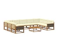 vidaXL Set di divani da esterno con cuscino 10 pcs Naturale e Crema, Set divano da esterno, arredo giardino moderno, divano ad angolo in legno di acacia, zona relax in verande