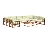 vidaXL Set di divani da esterno con cuscino 10 pcs Naturale e Crema, Set divano da esterno, arredo giardino moderno, divano ad angolo in legno di acacia, zona relax in verande