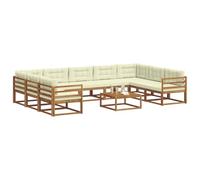 vidaXL Set di divani da esterno con cuscino 10 pcs Naturale e Crema, Set divano da esterno, arredo giardino moderno, divano ad angolo in legno di acacia, zona relax in verande
