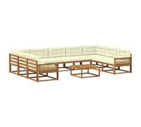 vidaXL Set di divani da esterno con cuscino 10 pcs Naturale e Crema, Set divano da esterno, arredo giardino moderno, divano ad angolo in legno di acacia, zona relax in verande