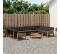 vidaXL Set di divani da esterno con cuscino 10 pcs Naturale e Nero, Divano sezionale moderno da giardino, arredo esterno resistente per lounge patio, set comfort terrazza