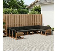 vidaXL Set di divani da esterno con cuscino 10 pcs Naturale e Nero, Set di mobili da giardino, divano modulare moderno, comodo per esterni, design elegante e versatile