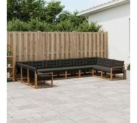 vidaXL Set di divani da esterno con cuscino 10 pcs Naturale e Nero, Set di mobili da giardino, divano modulare moderno, comodo per esterni, design elegante e versatile