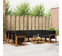vidaXL Set di divani da esterno con cuscino 10 pcs Naturale e Nero, Set di mobili da esterno in legno acacia, divano moderno, lounge comoda, schienale in Textilene, divano marrone