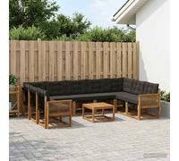 vidaXL Set di divani da esterno con cuscino 10 pcs Naturale e Nero