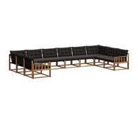 vidaXL Set di divani da esterno con cuscino 10 pcs Naturale e Nero, Set da Giardino, Divano Moderno, Design Ergonomico, Comodi Posti, Divano da Patio, Lounge Resistente per Esterni