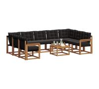 vidaXL Set di divani da esterno con cuscino 10 pcs Naturale e Nero, Set di mobili da esterno in legno acacia, divano moderno, lounge comoda, schienale in Textilene, divano marrone
