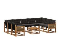 vidaXL Set di divani da esterno con cuscino 10 pcs Naturale e Nero, Set di mobili da esterno moderno, divano in legno di acacia, schienale in Textilene, comodo per il giardino