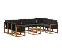 vidaXL Set di divani da esterno con cuscino 10 pcs Naturale e Nero, Set di mobili da esterno moderno, divano in legno di acacia, schienale in Textilene, comodo per il giardino