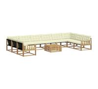vidaXL Set di divani da esterno con cuscino 11 pcs Bianco e Crema, Set da giardino, divano moderno per esterni, lounge resistente, divano in Textilene, posti per patio resistenti al tempo