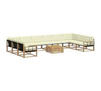 vidaXL Set di divani da esterno con cuscino 11 pcs Bianco e Crema, Divano da giardino, set moderno per esterni, lounge patio, arredo resistente, divano Textilene, mobile anti-intemperie