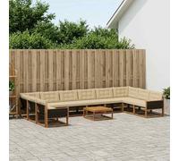 vidaXL Set di divani da esterno con cuscino 11 pcs Naturale e Beige, Set da giardino, divano moderno per esterni, lounge resistente, divano in Textilene, posti per patio resistenti al tempo