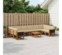 vidaXL Set di divani da esterno con cuscino 11 pcs Naturale e Beige, Divano in legno di acacia, moderno, resistente alle intemperie, arredo versatile per il tuo giardino