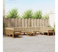 vidaXL Set di divani da esterno con cuscino 11 pcs Naturale e Beige, Set Divani da Giardino, Lounger da Esterno Moderno in Legno di Acacia, Divano Sezionale Durevole e Confortevole per Patio