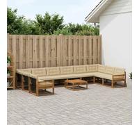 vidaXL Set di divani da esterno con cuscino 11 pcs Naturale e Beige, Set da giardino, divano moderno per esterni, lounge resistente, divano in Textilene, posti per patio resistenti al tempo