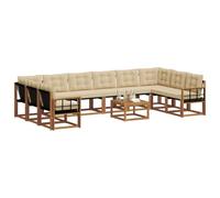 vidaXL Set di divani da esterno con cuscino 11 pcs Naturale e Beige, Divano da giardino, moderno, set lounge resistente, comodi posti per terrazza all'aperto