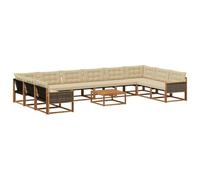 vidaXL Set di divani da esterno con cuscino 11 pcs Naturale e Beige, Divano da giardino, set moderno per esterni, lounge patio, arredo resistente, divano Textilene, mobile anti-intemperie